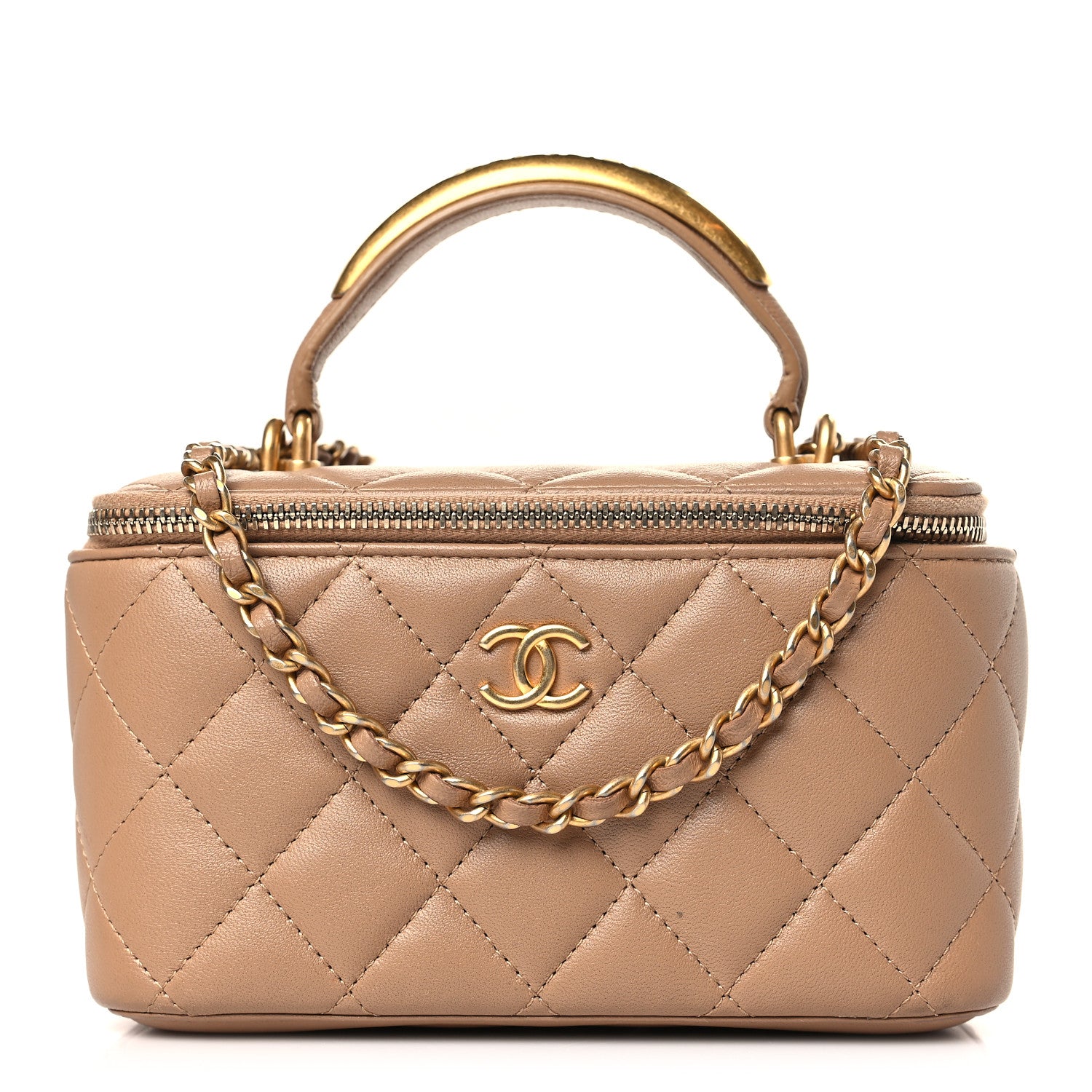 Chanel Lambskin Quilted Metal Small Top Handle Vanity Case With Chain Beige 1 of 9