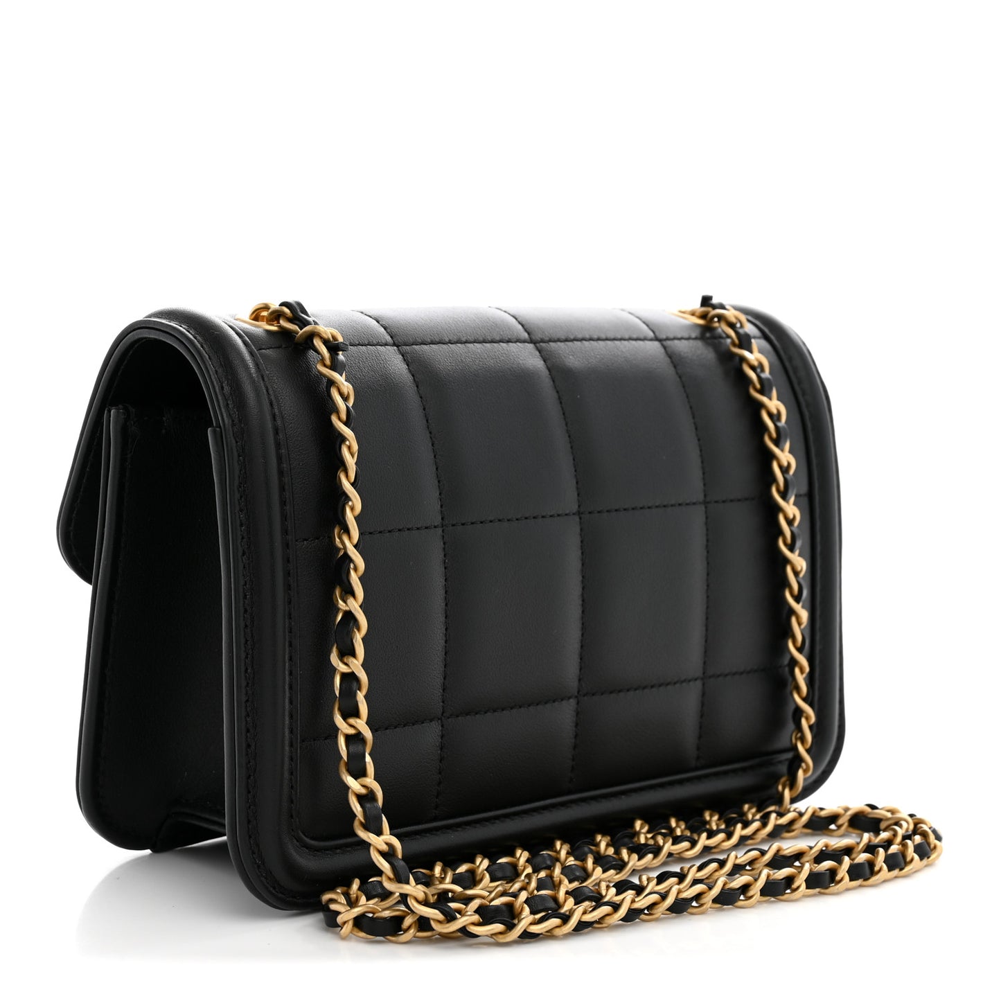 Lambskin Calfskin Mini Chocolate Bar Flap Bag Black