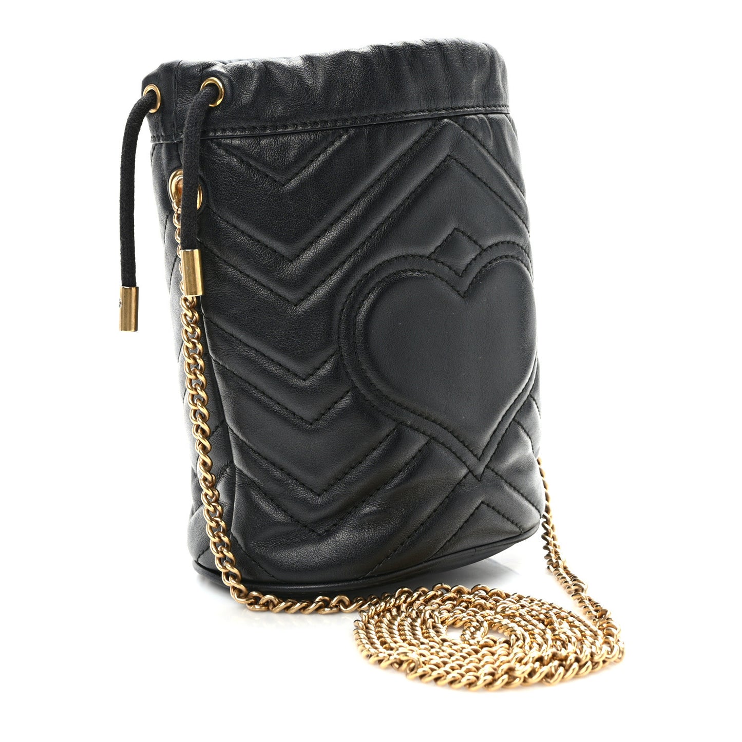 Calfskin Matelasse Mini GG Marmont 2.0 Bucket Bag Black