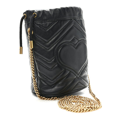 Gucci Calfskin Matelasse Mini GG Marmont 2.0 Bucket Bag Black 3 of 9