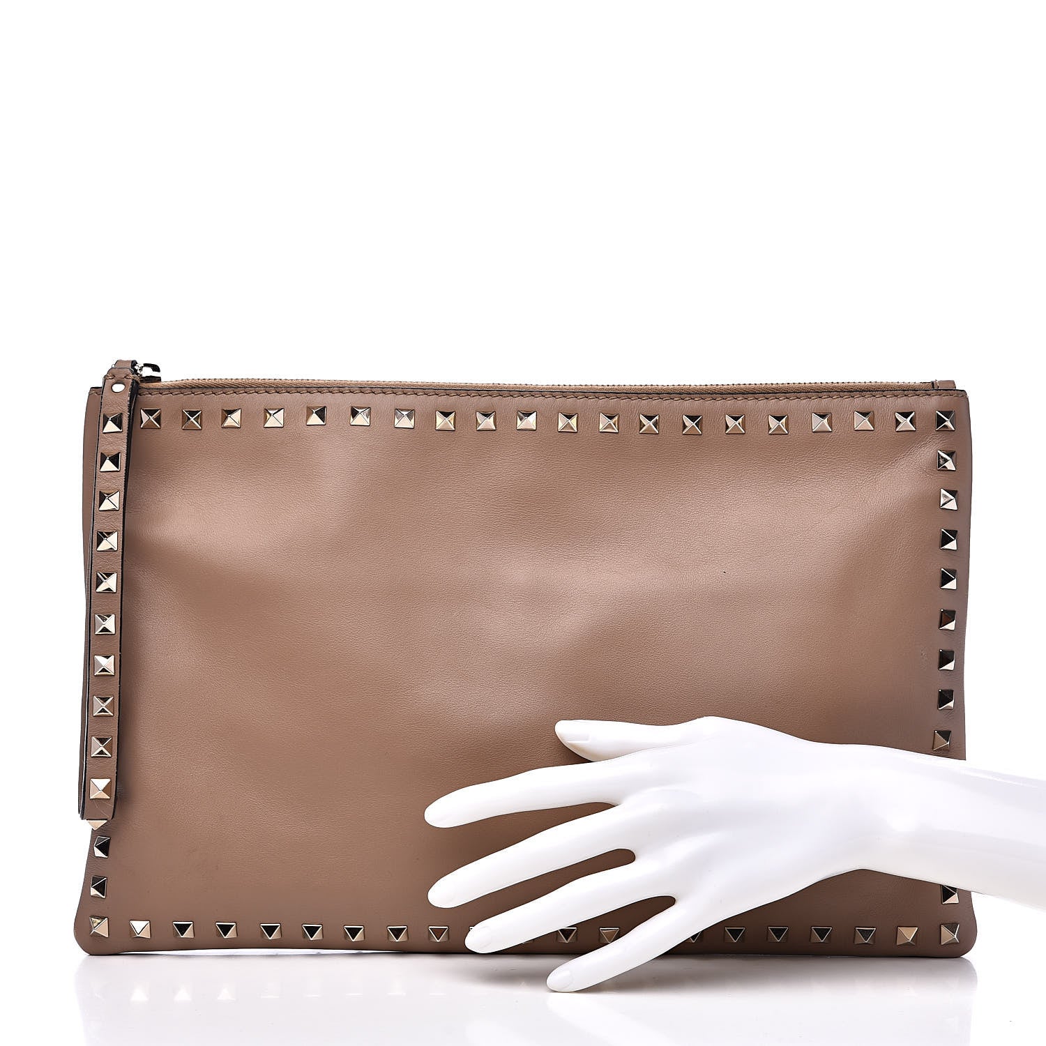 Valentino Garavani Vitello Large Rockstud Zip Wristlet Pouch Poudre 2 of 14
