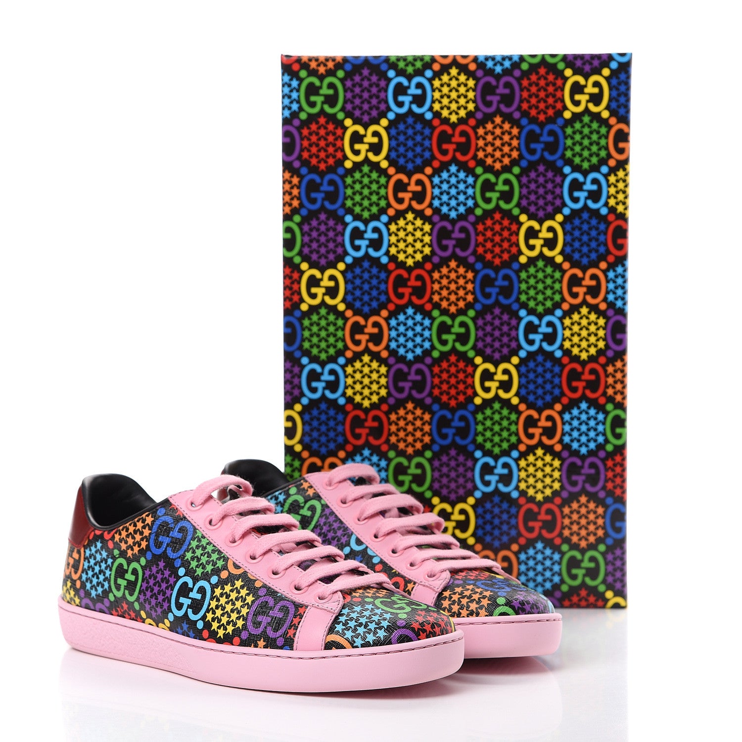 Gucci GG Supreme Monogram Psychedelic Womens Ace Sneakers 37 Black Multicolor Sugar Pink 8 of 8