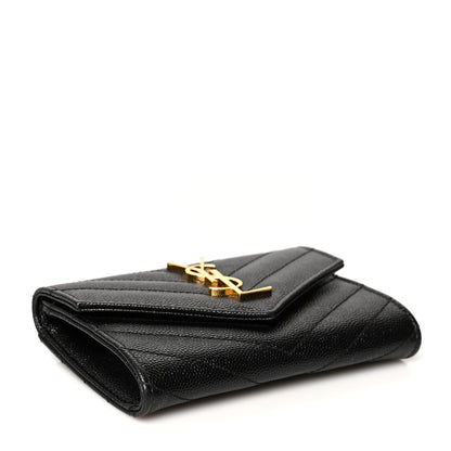Saint Laurent Grain De Poudre Matelasse Chevron Small Monogram Envelope Wallet Black 4 of 7