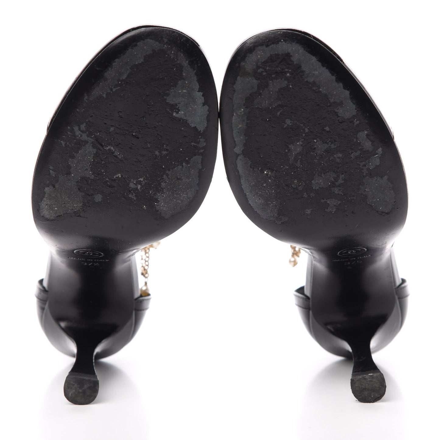 Patent Cap Toe Chain Ankle Strap Pumps 37.5 Black