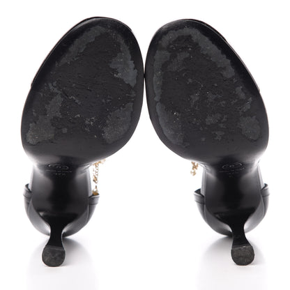 Chanel Patent Cap Toe Chain Ankle Strap Pumps 37.5 Black 5 of 10