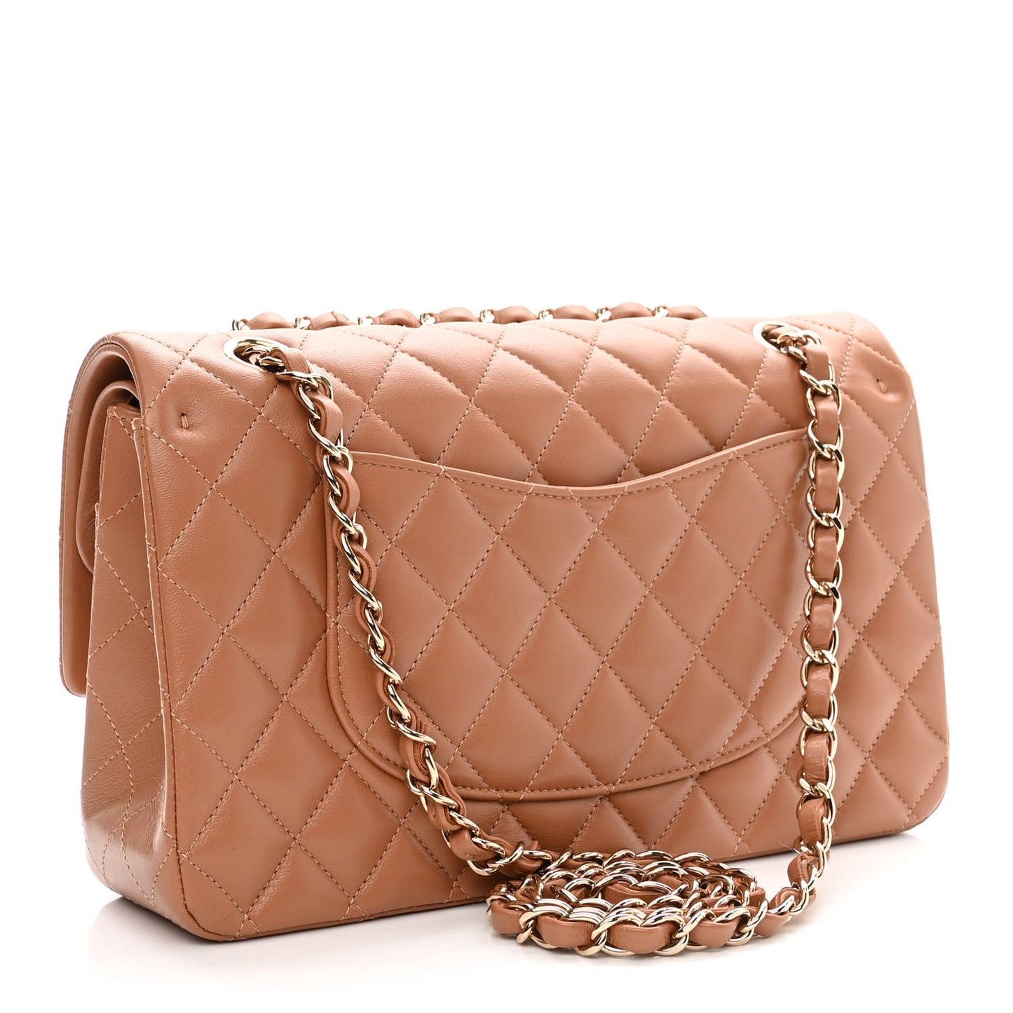 Lambskin Quilted Medium Double Flap Brown