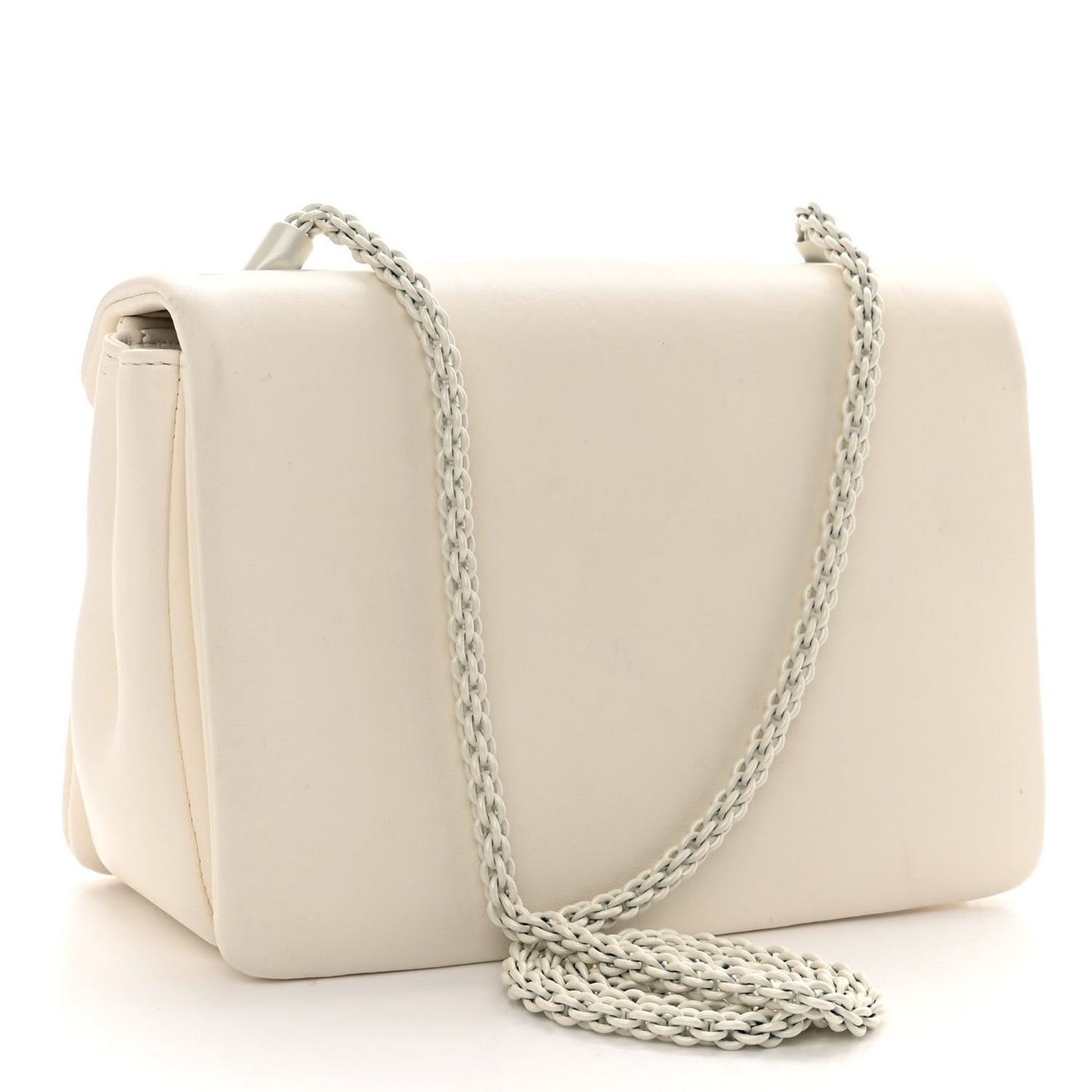 Nappa Lacquer Monochrome One Stud Chain Clutch Ivory