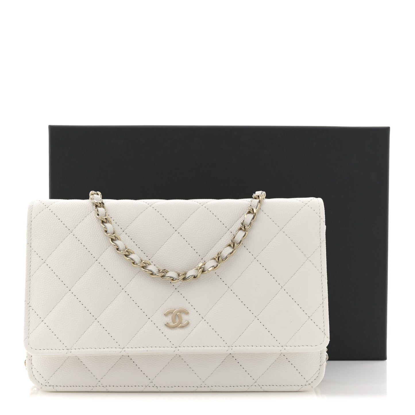 Caviar Quilted Wallet on Chain WOC White