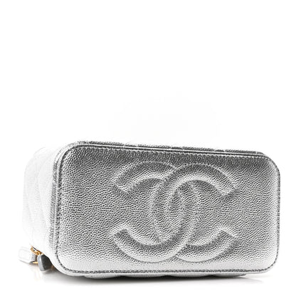 Chanel Metallic Caviar Quilted Top Handle Slim Vanity Case With Chain Silver 3 of 10