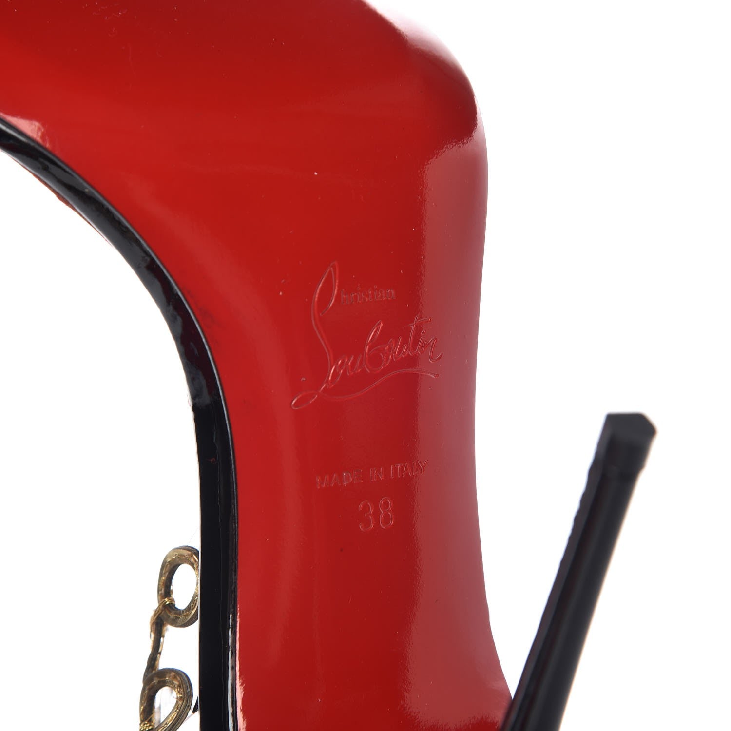 Christian Louboutin Patent PVC Malaika Half Dorsay 120 Pumps 38 Black Gold 6 of 9