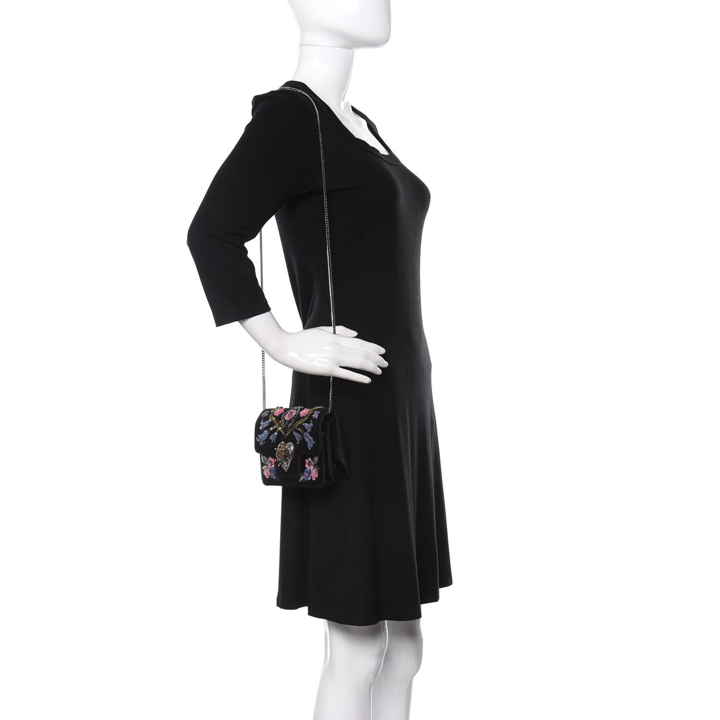 Satin Floral Embroidered Mini Insignia Flap Black