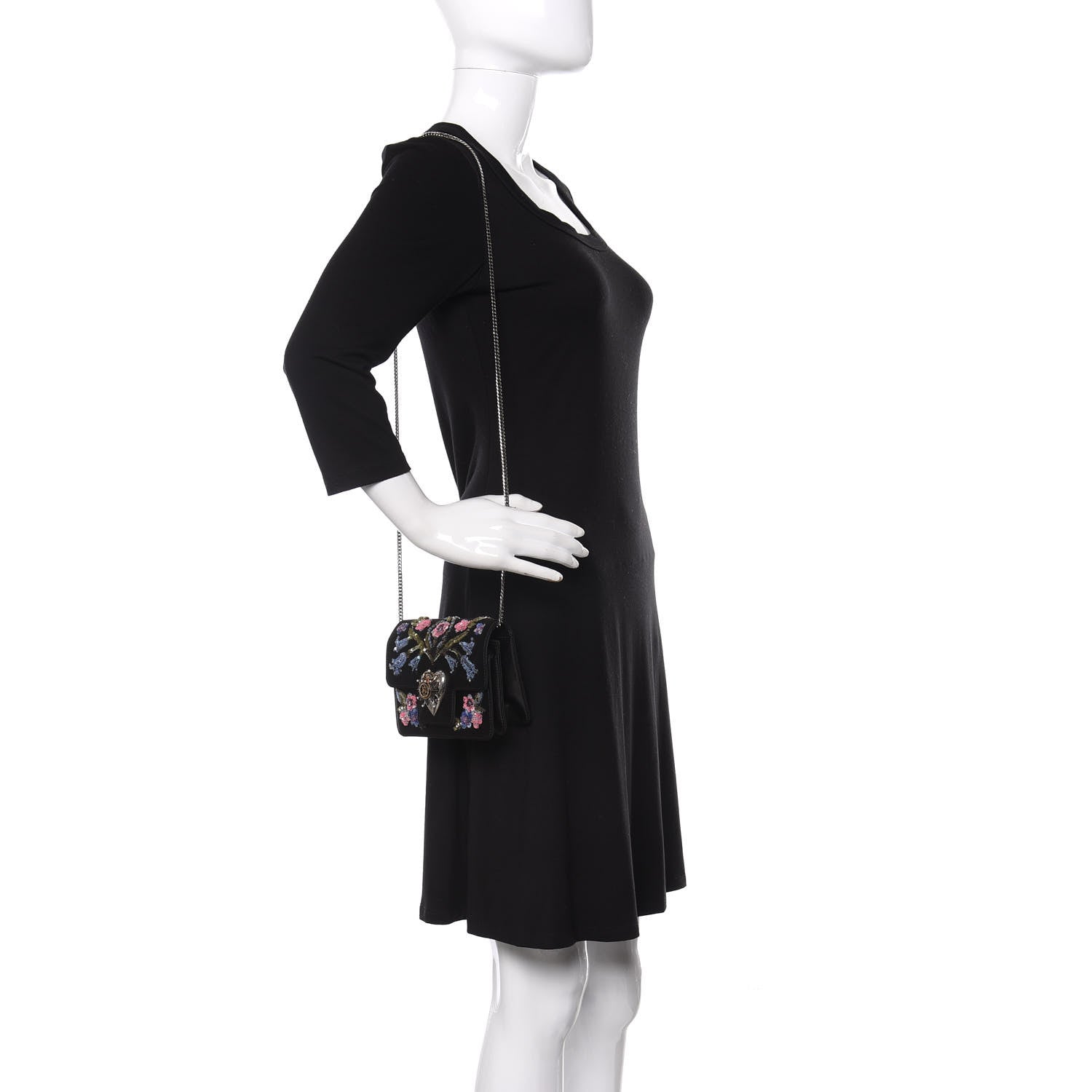 Alexander McQueen Satin Floral Embroidered Mini Insignia Flap Black 2 of 12