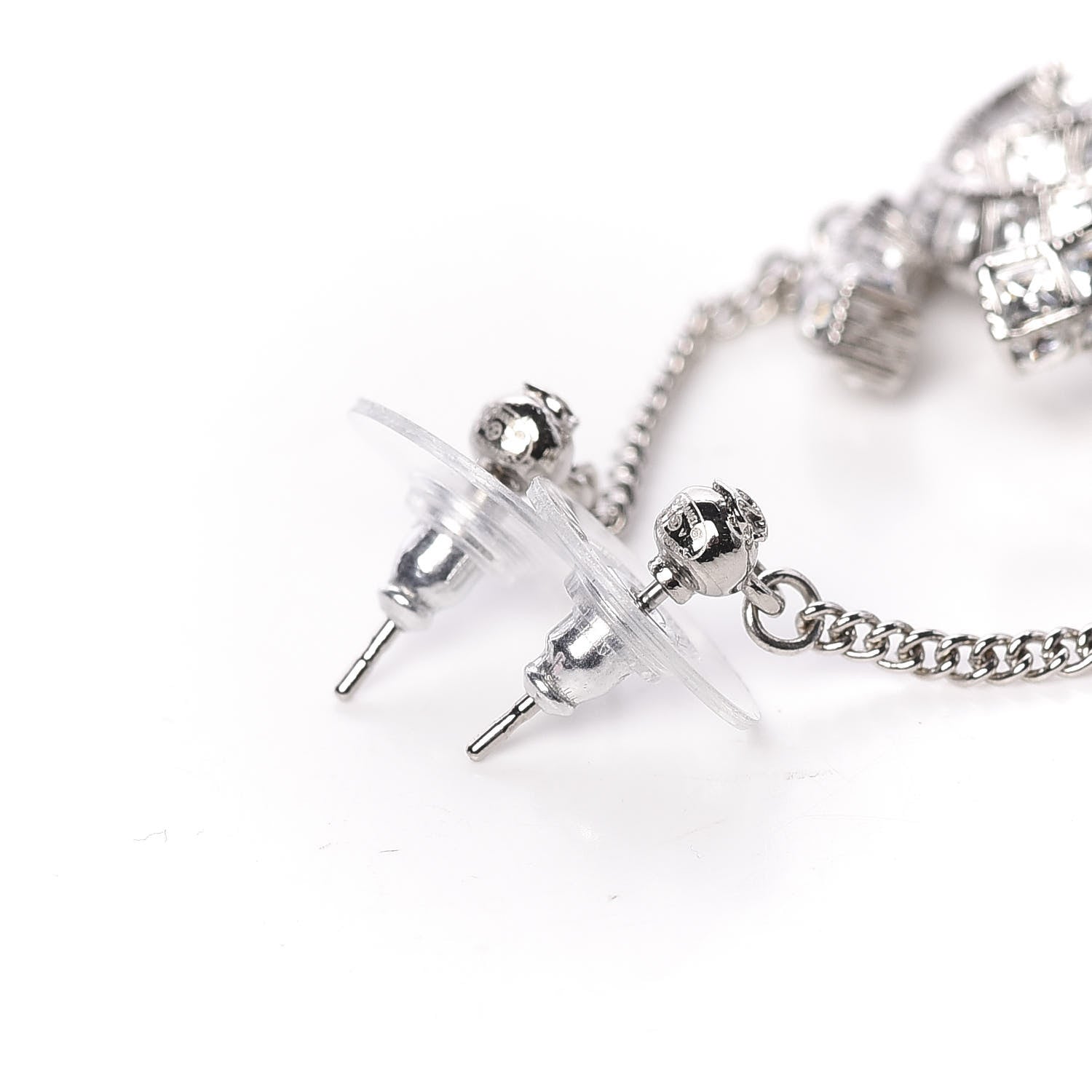 Chanel Baguette Crystal CC Drop Earrings Silver 3 of 4