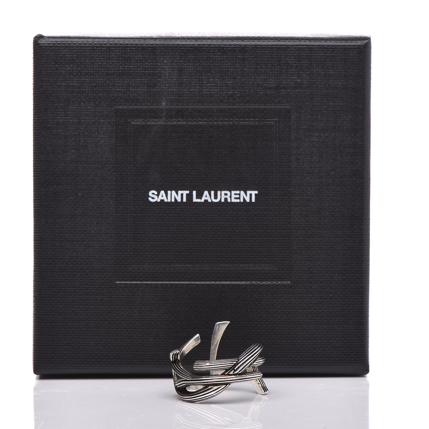 Saint Laurent Straited Brass Monogram Ring 6 Oxidized Silver 6 of 6