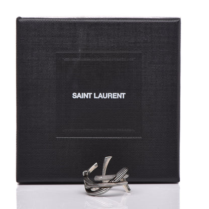 Saint Laurent Straited Brass Monogram Ring 6 Oxidized Silver 6 of 6