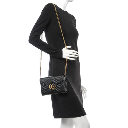Gucci Calfskin Matelasse GG Marmont Chain Wallet Black 2 of 7