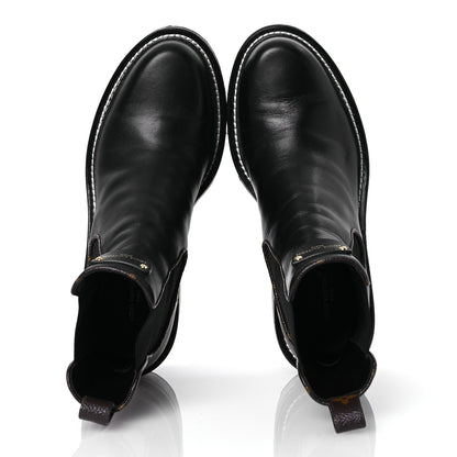Louis Vuitton Calfskin Monogram Beaubourg Ankle Boots 38 Black 2 of 14