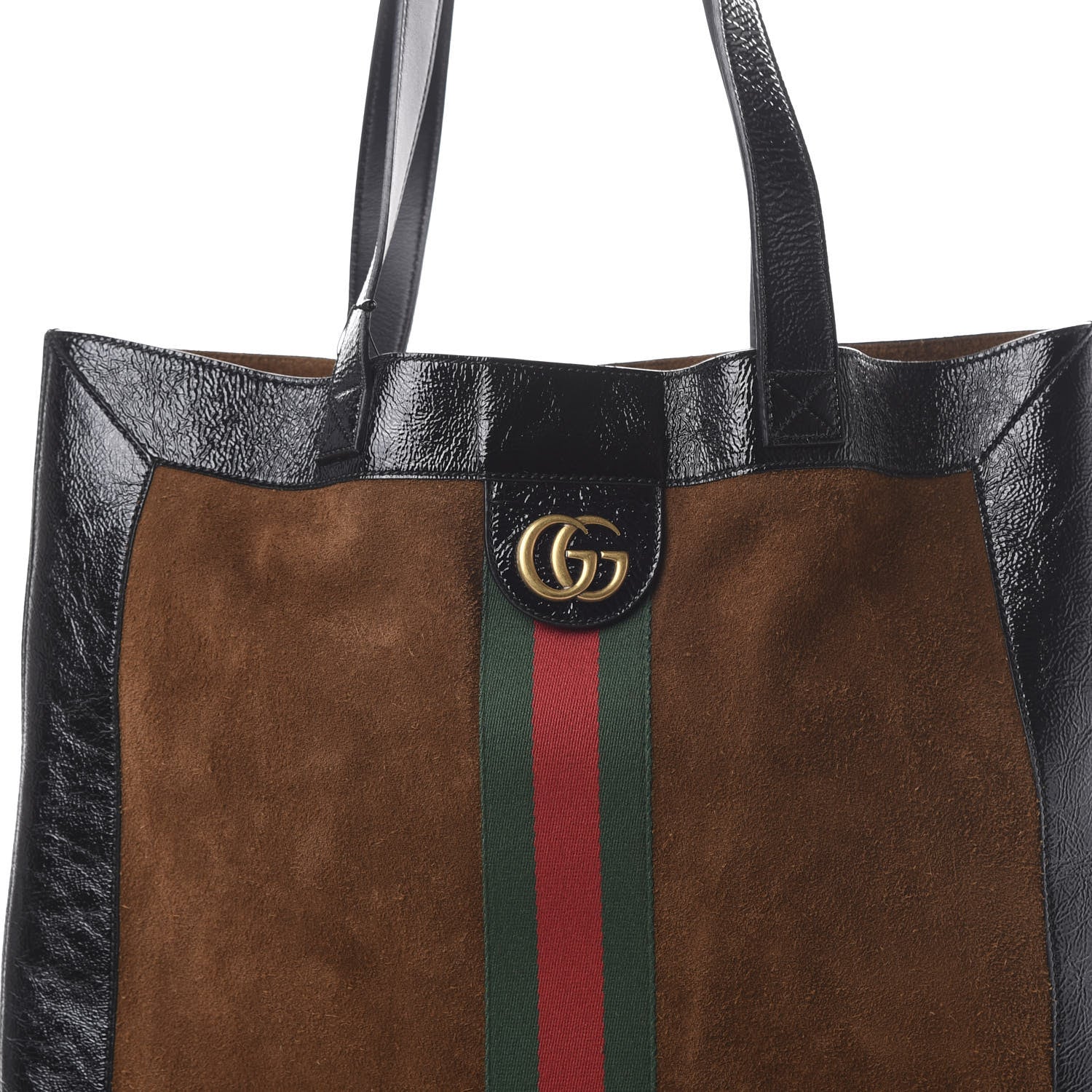 Gucci Suede Patent Web Large Ophidia Vertical Shopping Tote Nocciola Black 8 of 11