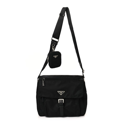 Prada Re-Nylon Vela Saffiano Pocket Single Buckle Messenger Shoulder Bag Black 1 of 8