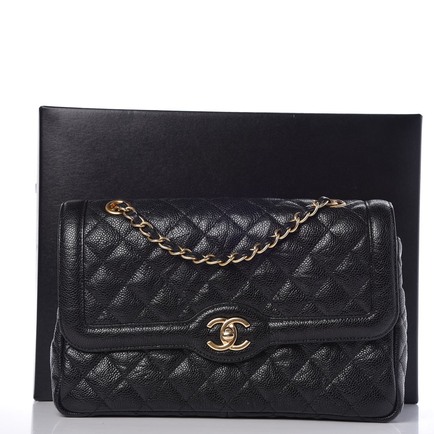 Crumpled Grained Calfskin Flap Black