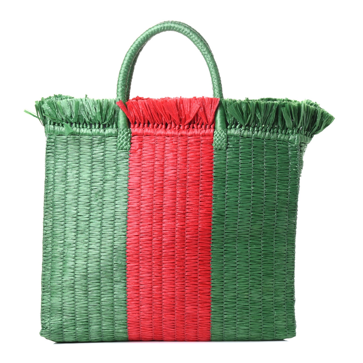 Gucci Raffia Linen Web Cestino Tote Bag Red Green 1 of 4