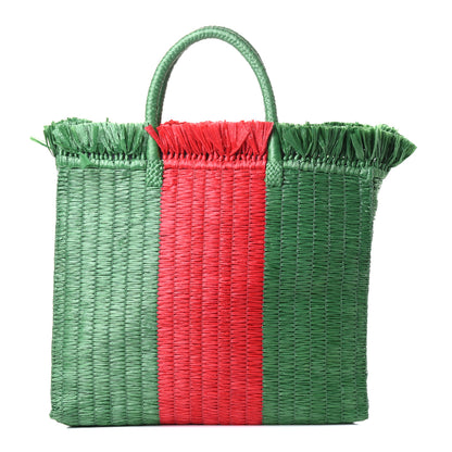 Gucci Raffia Linen Web Cestino Tote Bag Red Green 1 of 4