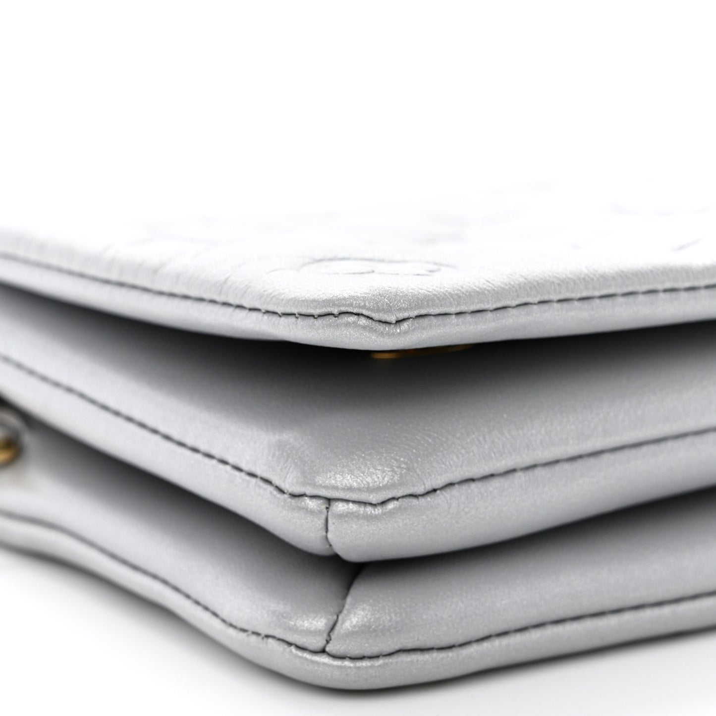 Metallic Lambskin Embossed Monogram Pochette Coussin Silver