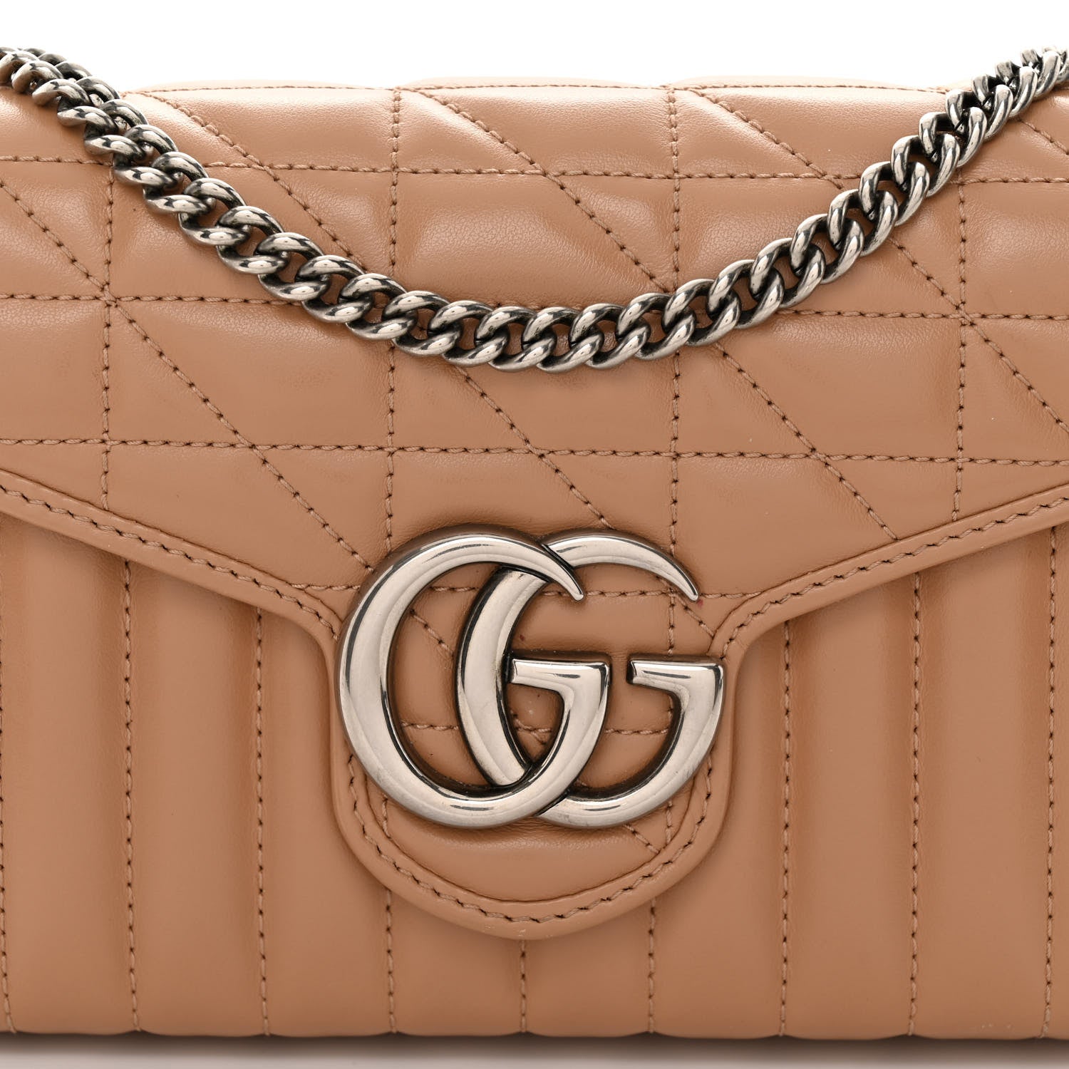 Gucci Calfskin Matelasse Aria GG Marmont Chain Wallet Camelia 7 of 9