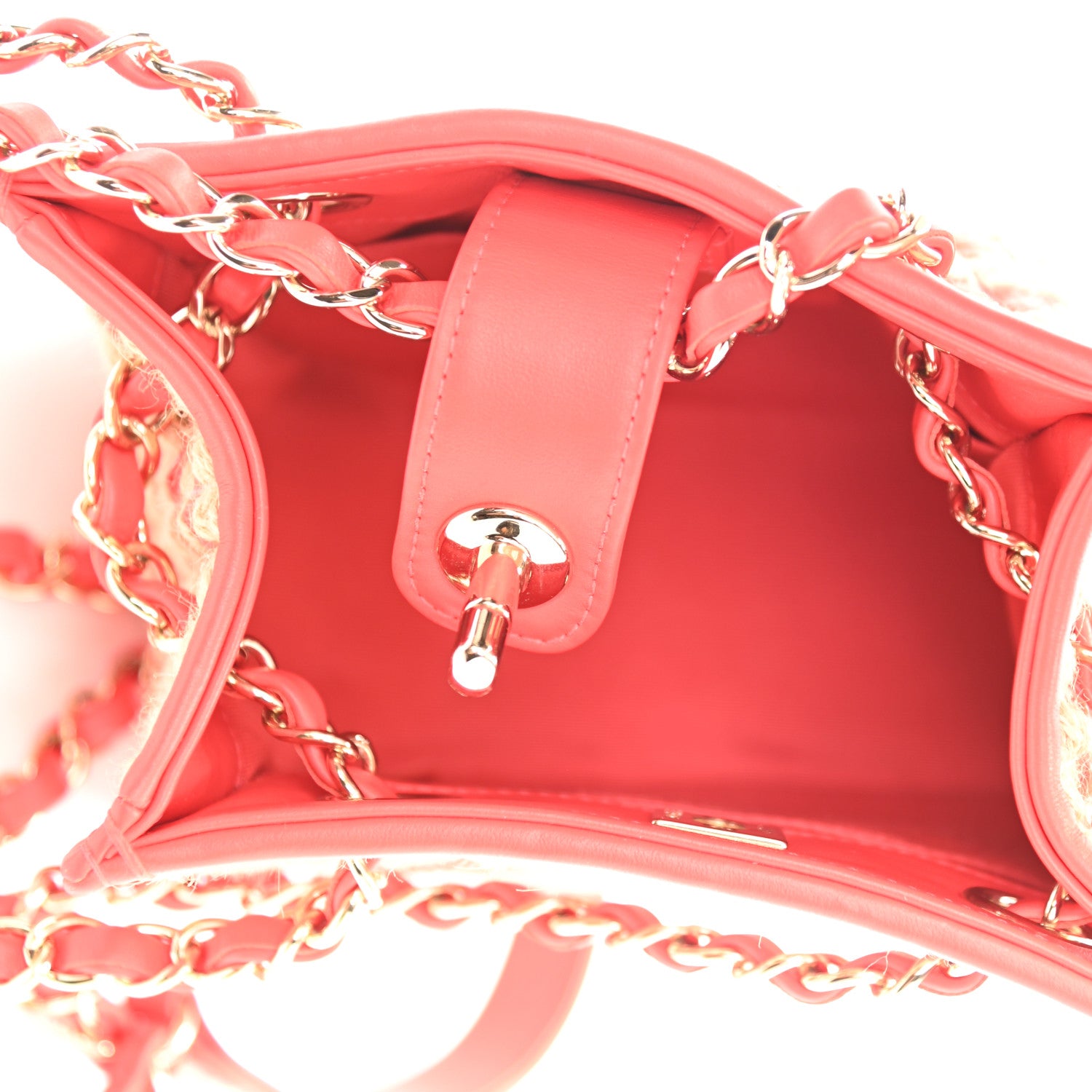 Chanel Raffia Jute Striped Urban Jungle Bucket Bag Red Beige 5 of 11