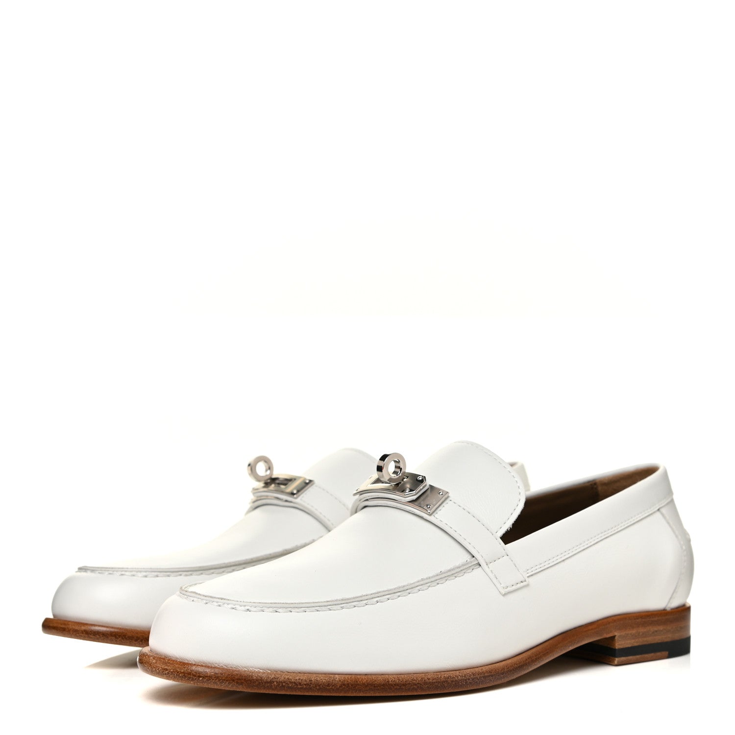 Hermes Calfskin Womens Destin Loafer 37 White 3 of 9