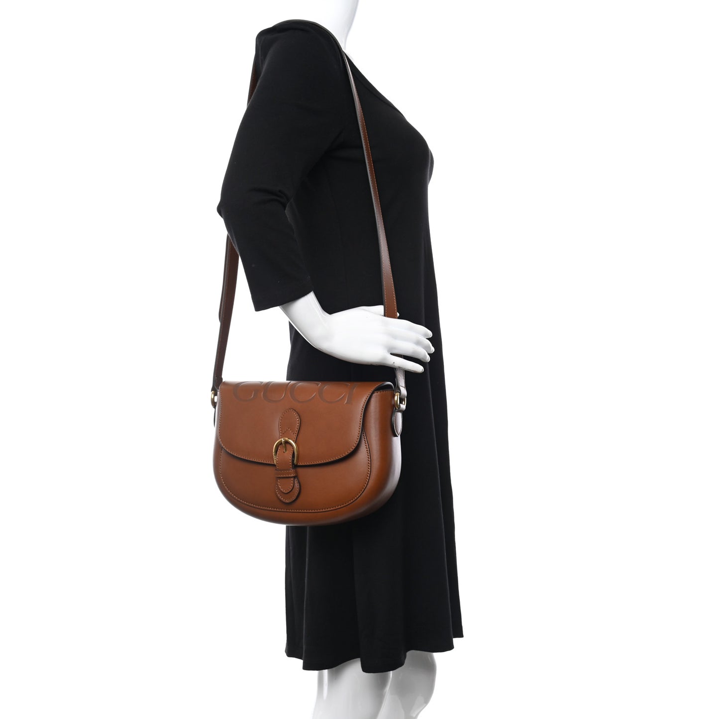 Charisma Calfskin Gucci Embossed Shoulder Flap Bag Peanut Brown