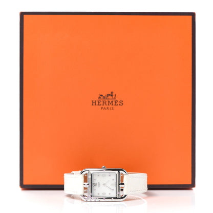 Hermes Stainless Steel Alligator Diamond Pink Sapphire Mother of Pearl 23mm Cape Cod Quartz Watch Blanc 5 of 5