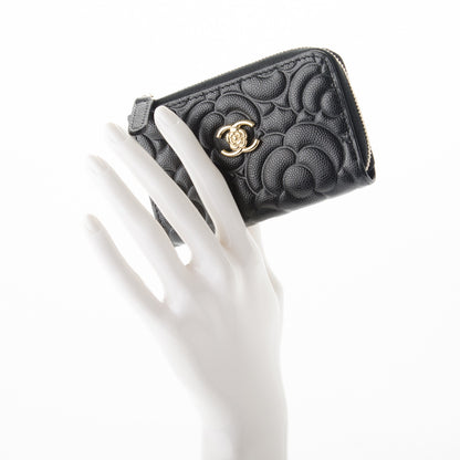 Chanel Caviar Camellia Embossed Key Holder Case Black 2 of 7