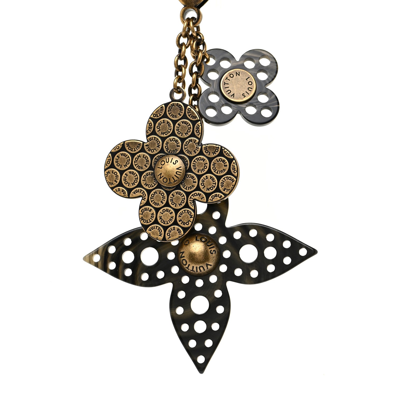 Louis Vuitton Antiqued Brass Resin Rock Flower Bag Charm 4 of 4
