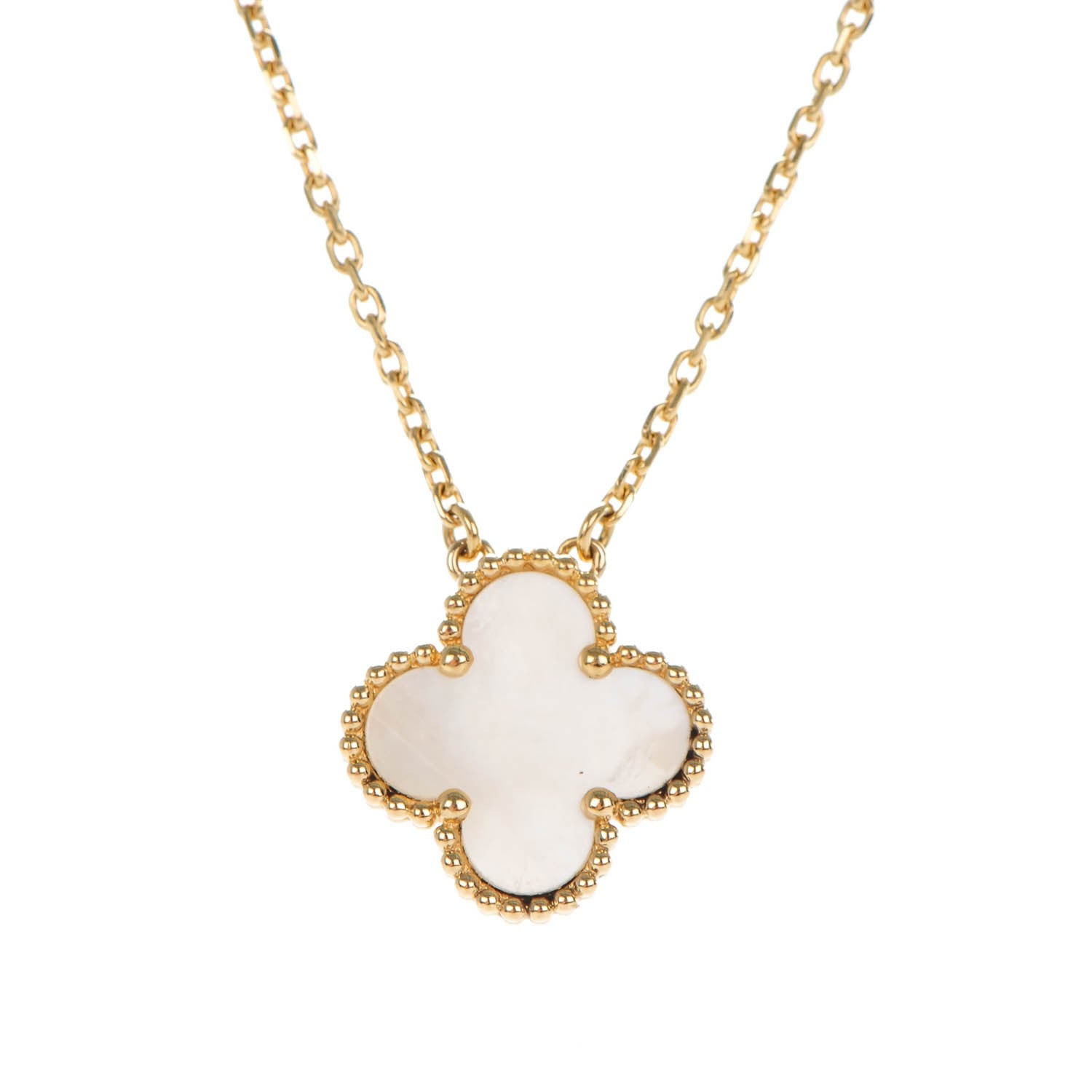 Van Cleef & Arpels 18K Yellow Gold Mother of Pearl Vintage Alhambra Pendant Necklace 5 of 6
