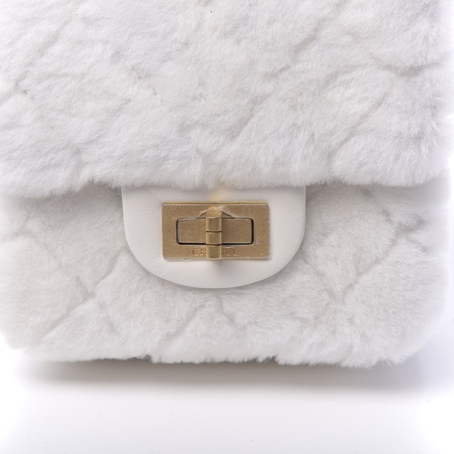 Shearling Lambskin Aged Calfskin Quilted 2.55 Reissue Mini North South Flap White