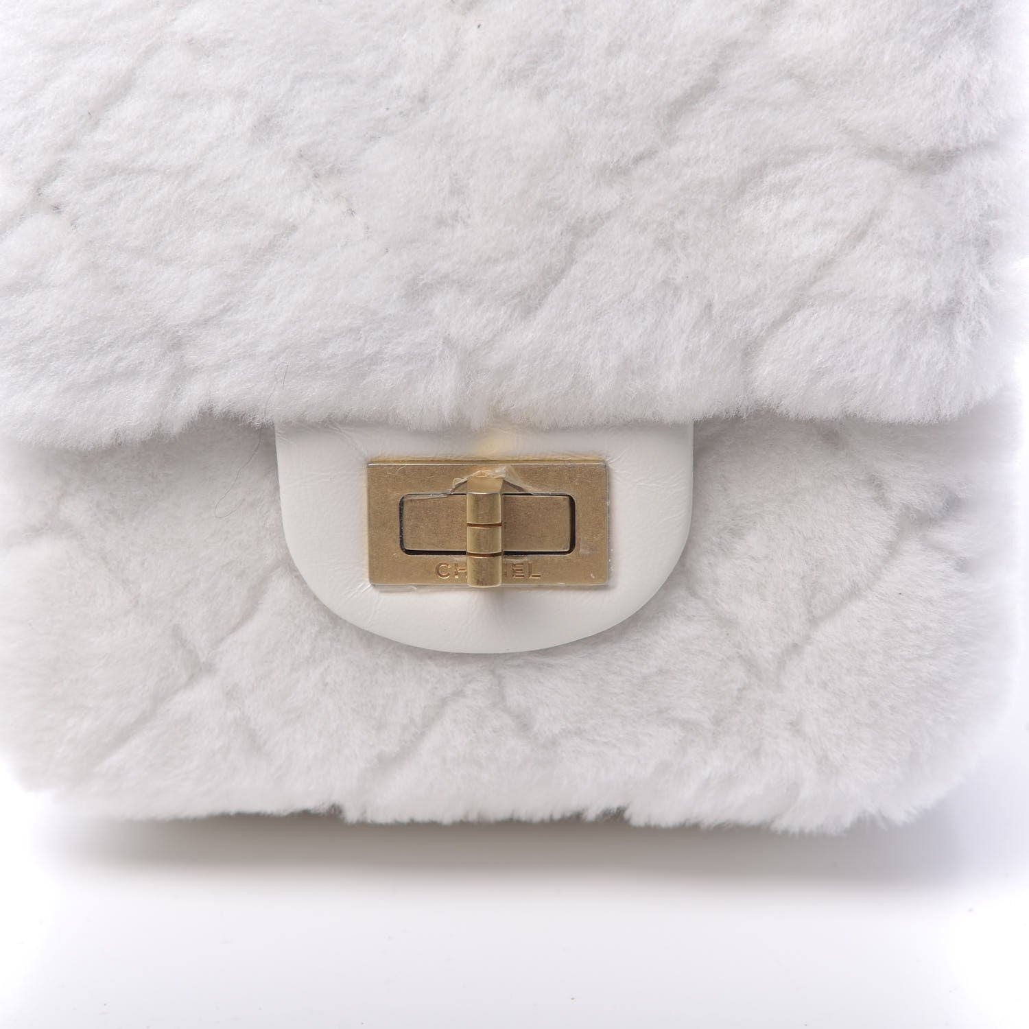 Chanel Shearling Lambskin Aged Calfskin Quilted 2.55 Reissue Mini North South Flap White 11 of 12