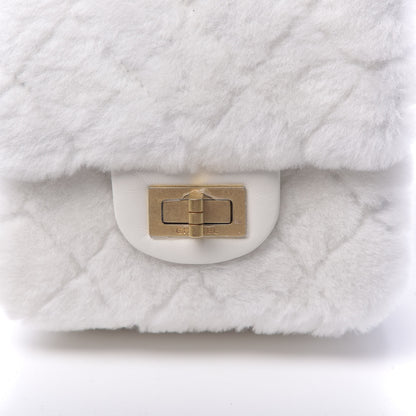Chanel Shearling Lambskin Aged Calfskin Quilted 2.55 Reissue Mini North South Flap White 11 of 12