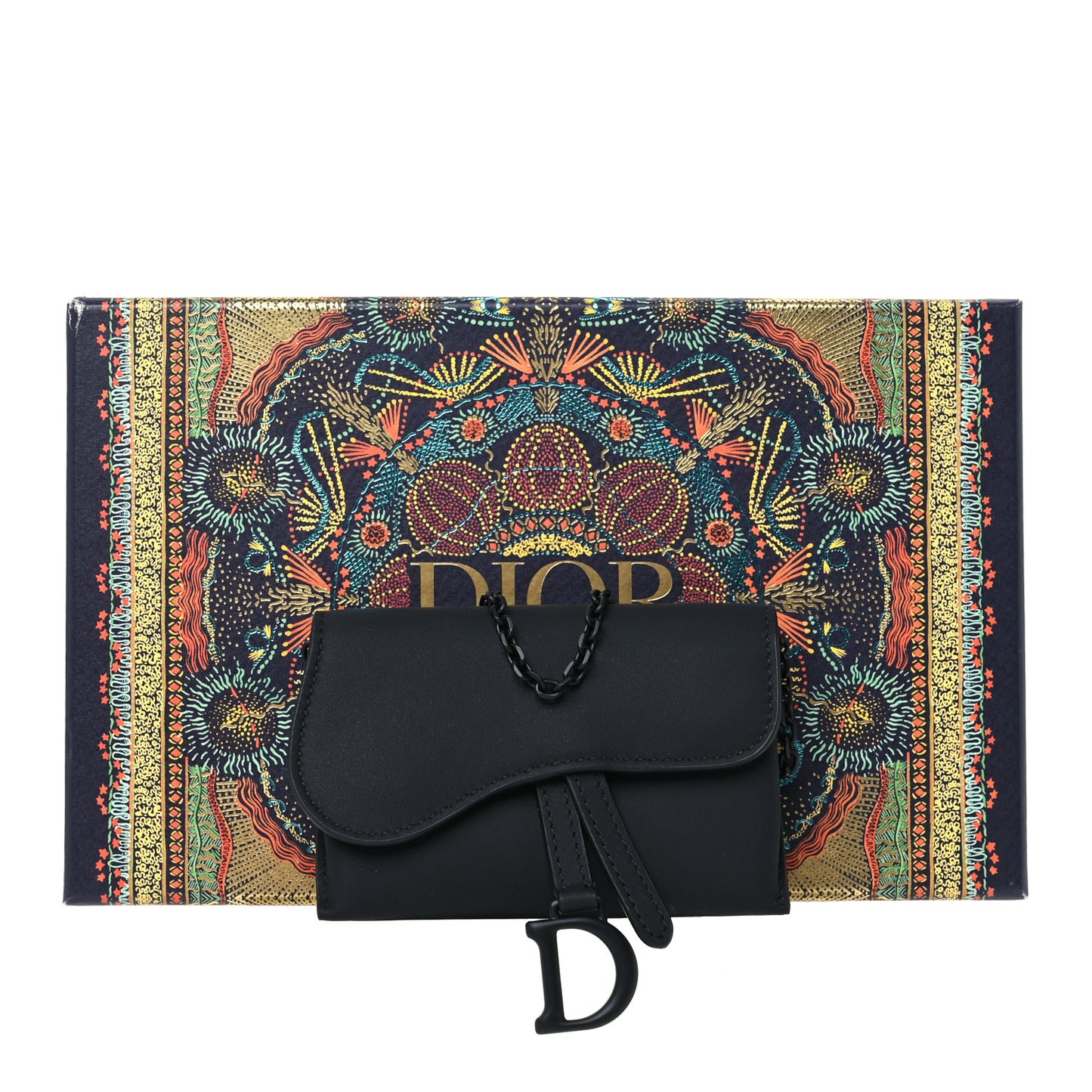 Ultra Matte Calfskin Nano Saddle Chain Pouch Black