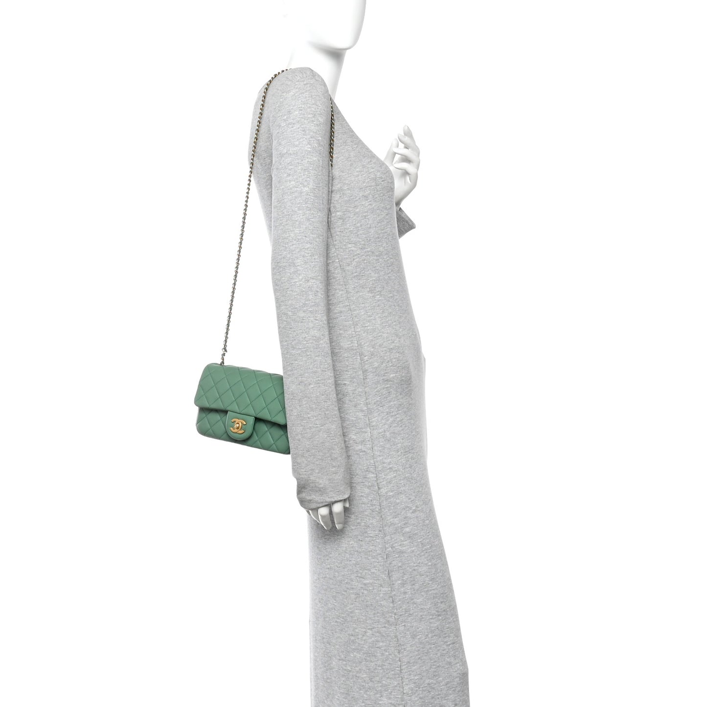 Lambskin Quilted Mini Rectangular Pearl Crush Flap Dark Green