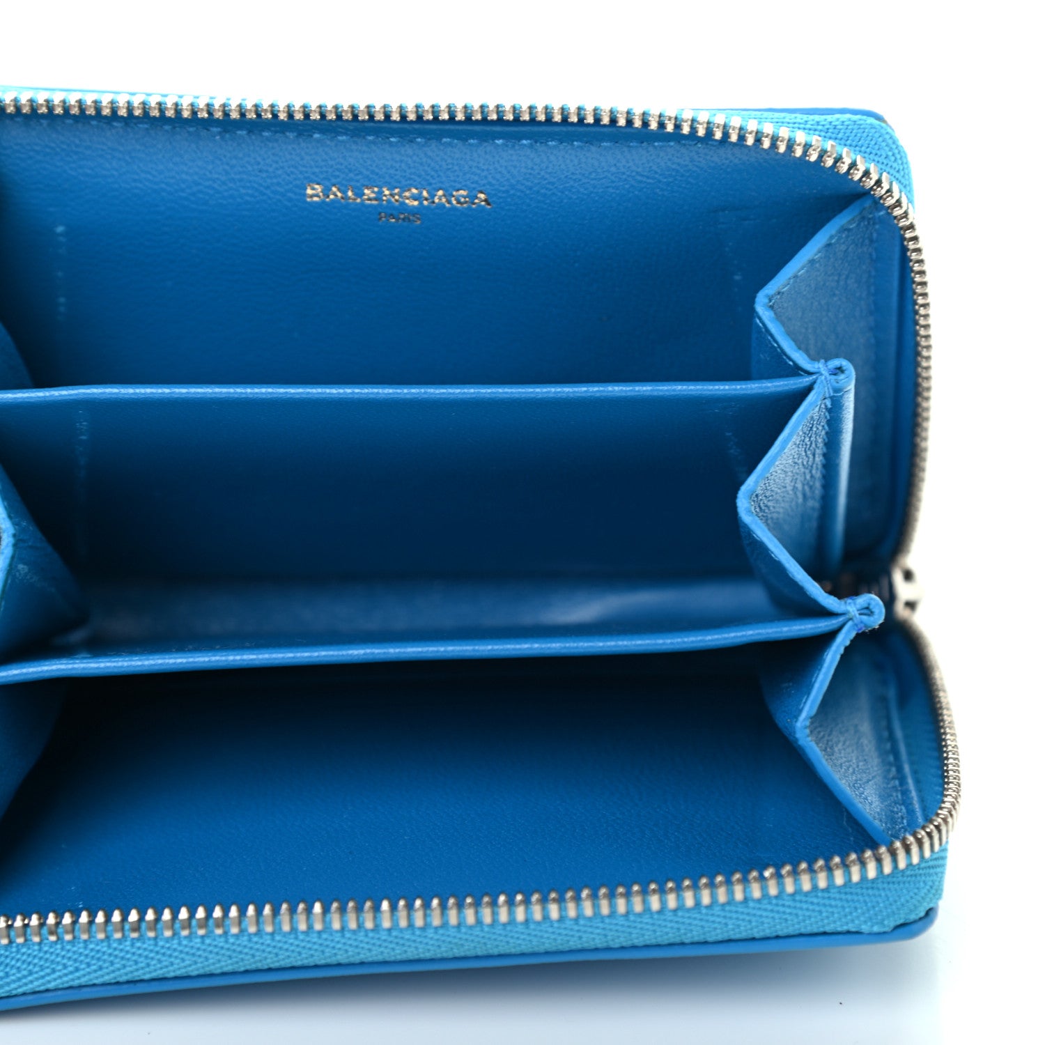 Balenciaga Striped Calfskin Essential Zip Around Card Case Bleu 4 of 6