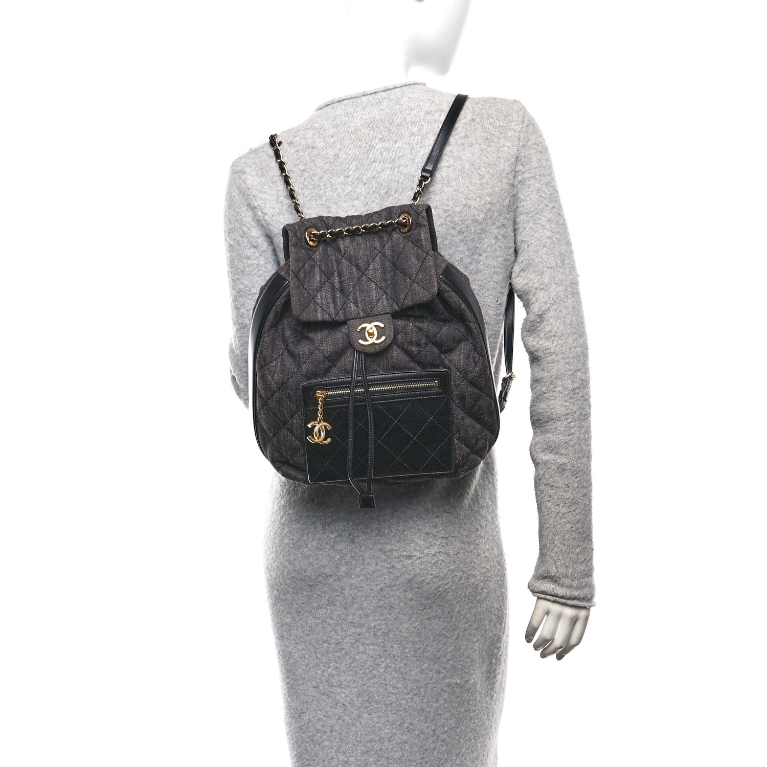 Chanel Denim Calfskin Quilted Backpack Dark Grey Black 2 of 10