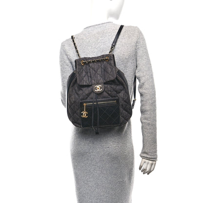 Chanel Denim Calfskin Quilted Backpack Dark Grey Black 2 of 10