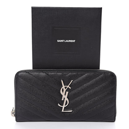 Saint Laurent Grain De Poudre Matelasse Chevron Monogram Zip Around Wallet Black 8 of 8