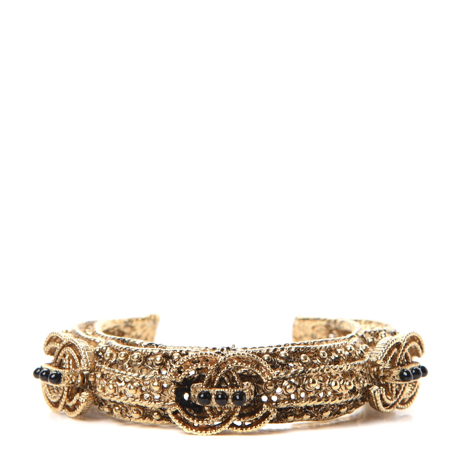 Chanel Metal Beaded CC Cuff Gold Black 1 of 4