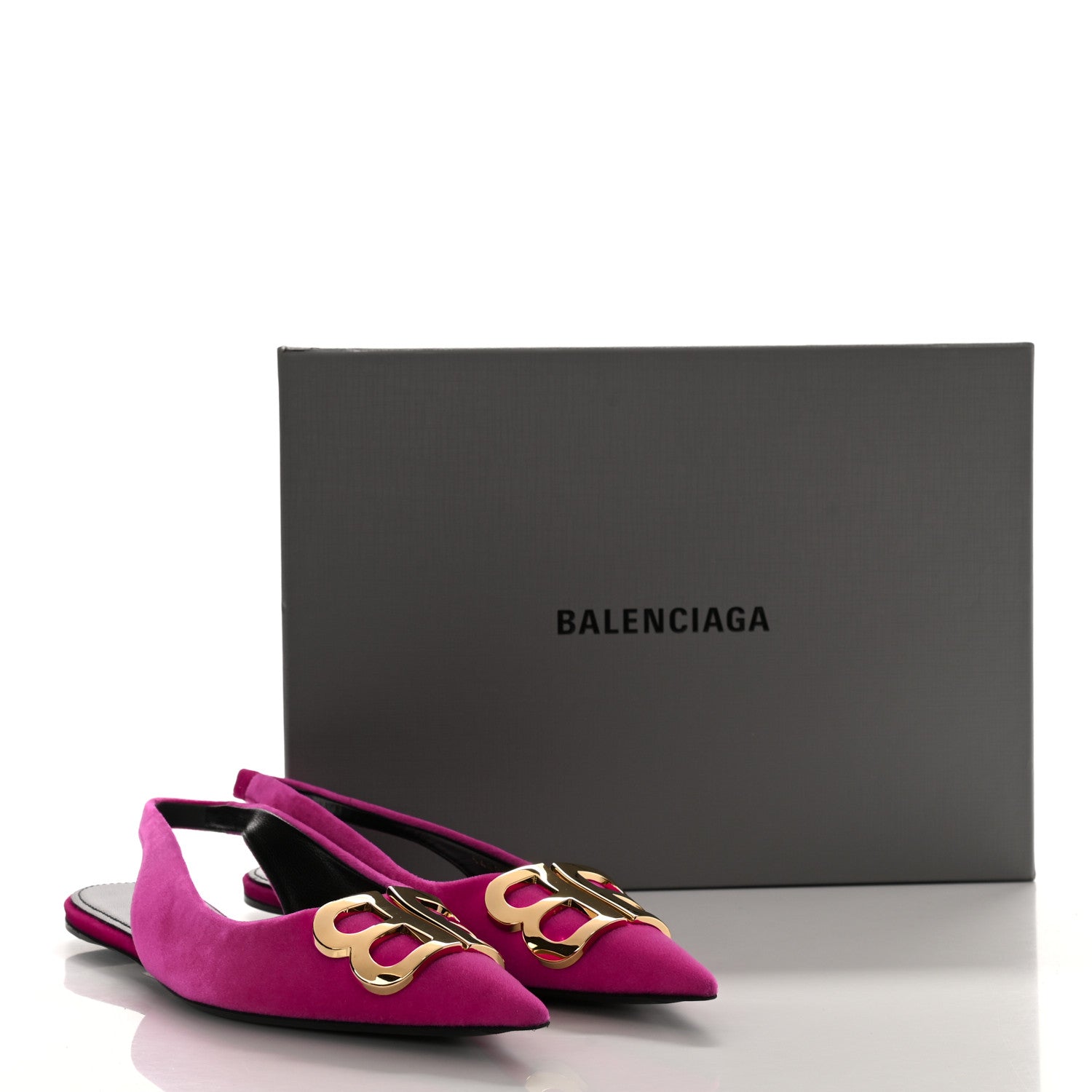 Balenciaga Velvet BB Knife Pointy Toe Slingback Flats 35 Pink 9 of 9