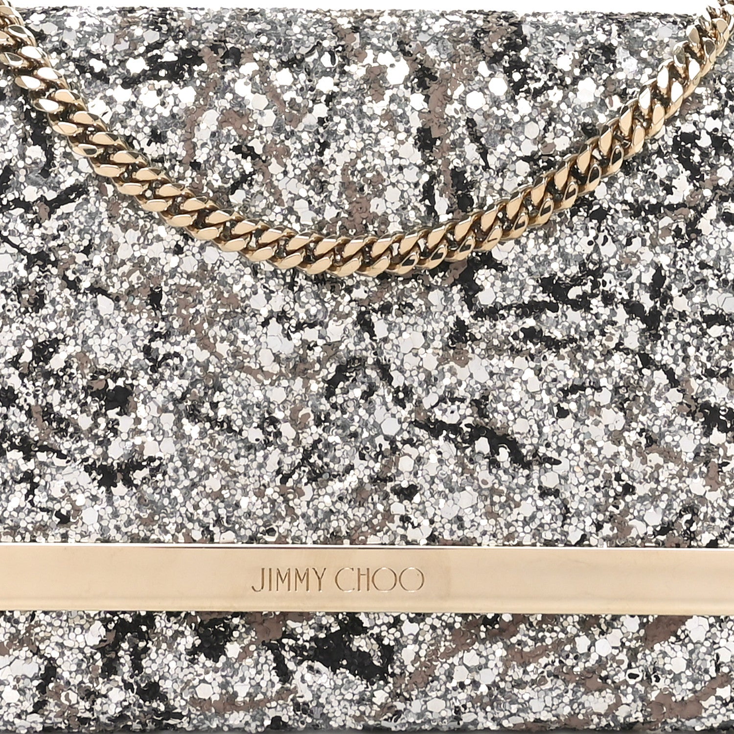 Jimmy Choo Glitter Milla Wallet on Chain Silver 7 of 9