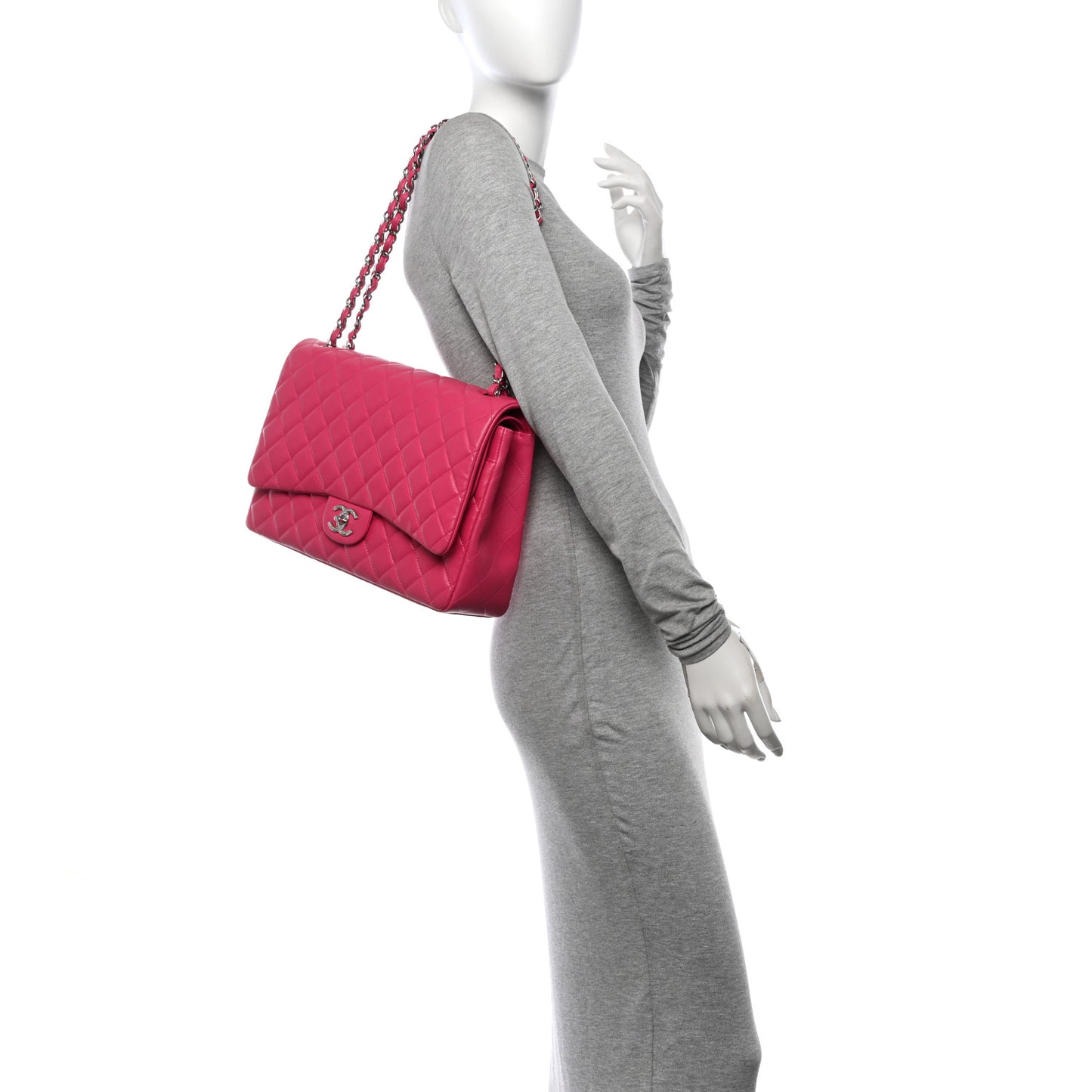 Lambskin Quilted Maxi Double Flap Dark Pink