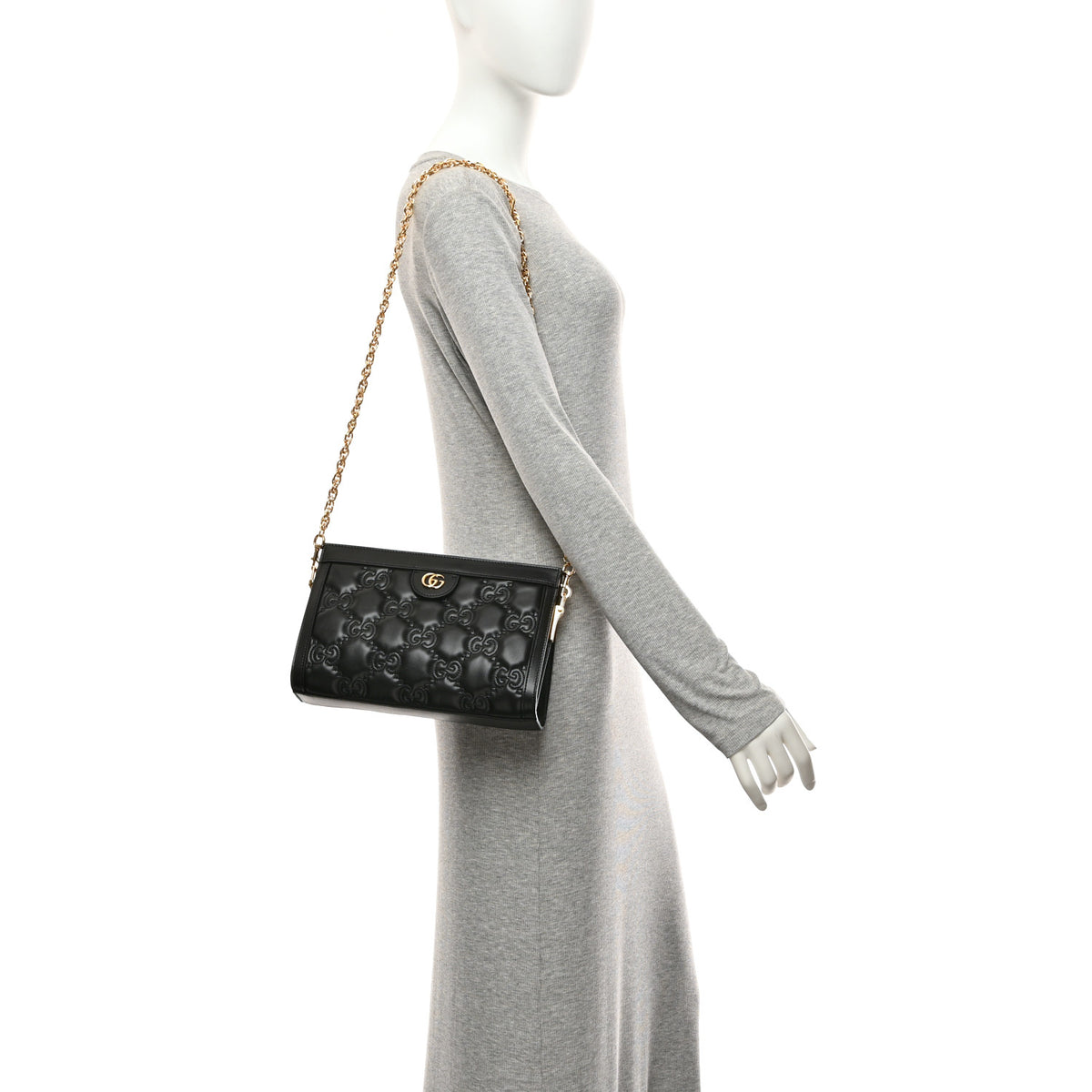 Gucci Calfskin GG Matelasse Small Slim Chain Shoulder Bag Black Natural 2 of 11