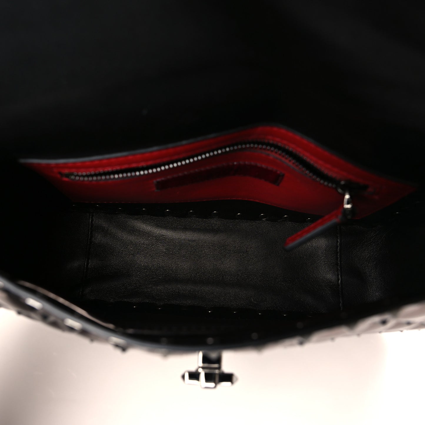 Metallic Patent Medium Rockstud Spike Shoulder Bag Rutenio